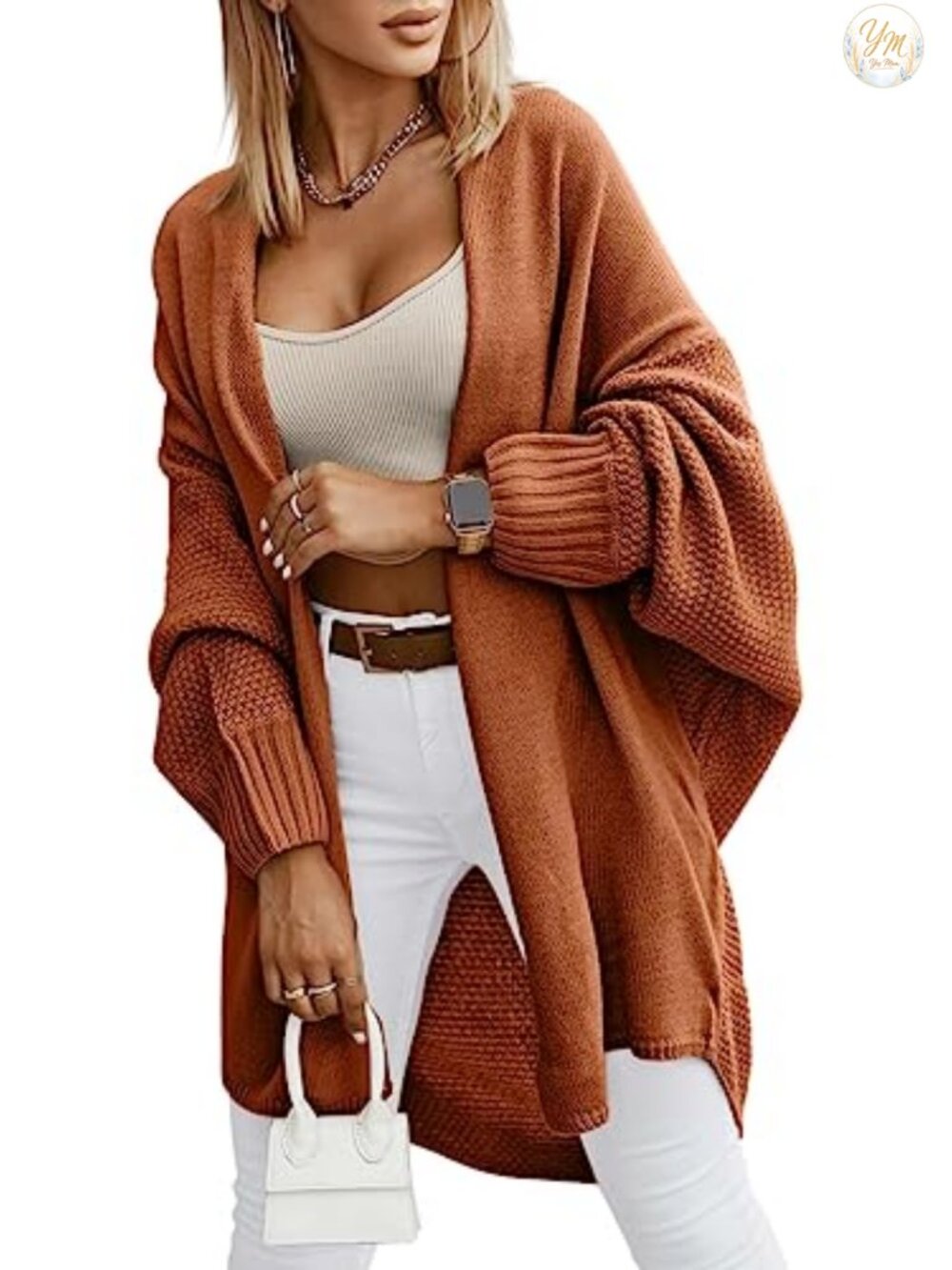 Women's Oversized Open Front Cardigan Sweater Long Lantern Sleeve Soft Knit
